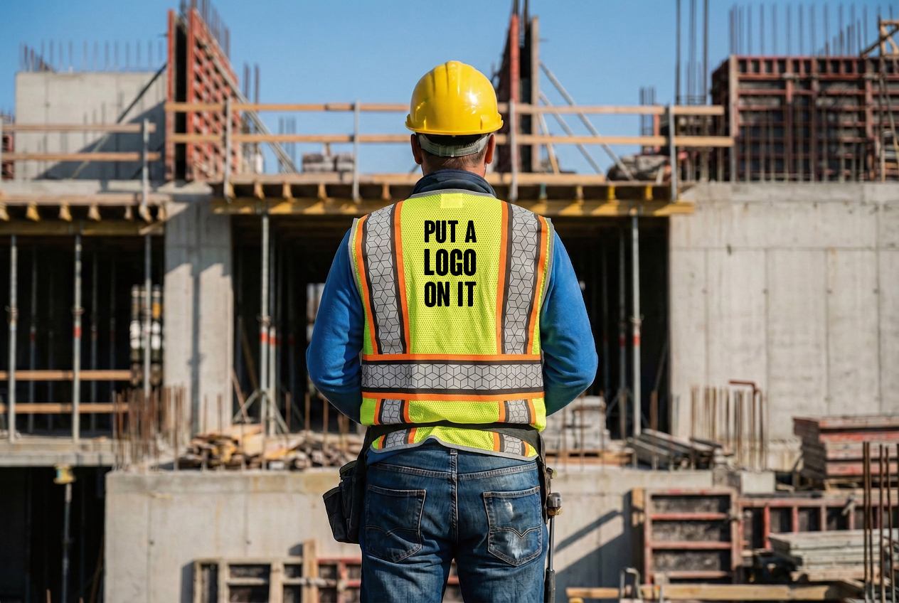 Worker wearing SPI-branded two-tone safety vest